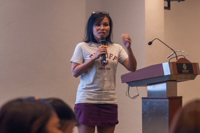 Eusoff Hall master Dr Tan giving her opening address during GEL