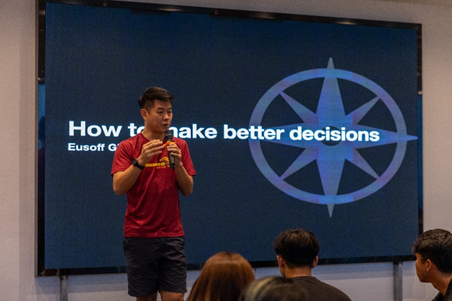 Resident Fellow Mr Joel Tay engaging the Eusoff students on making better decisions
